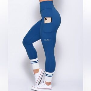 Bombshell Sportswear ankle sock leggings S cobalt blue white tights pockets USA